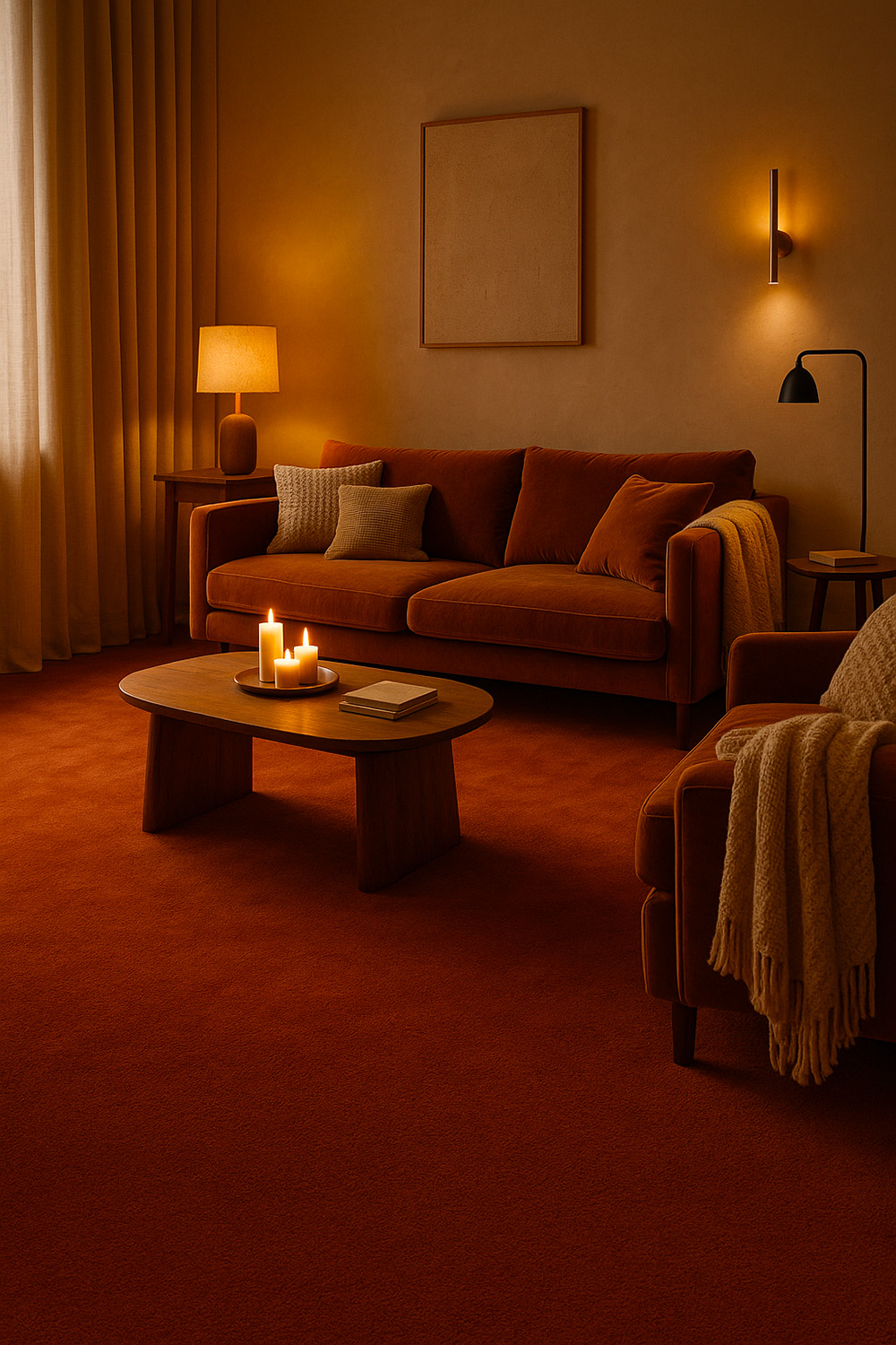Les avantages de la moquette pour votre intérieur en 2025 34 Moquette rouge dans un salon ambiance apaisante