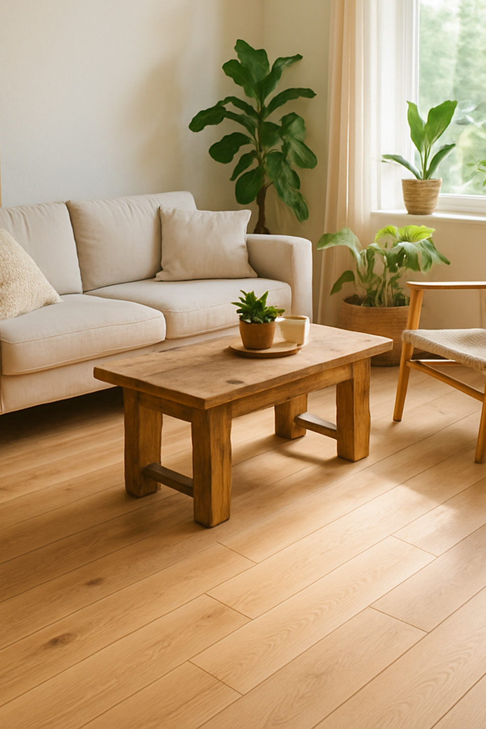 Parquet contrecollé durable dans un salon