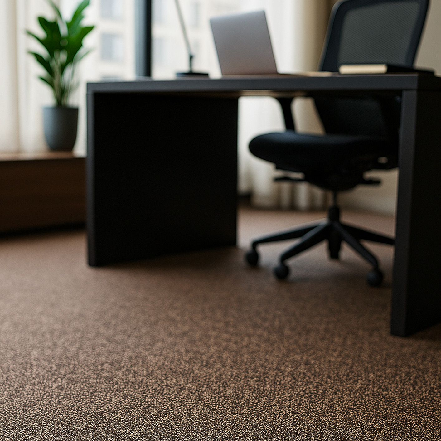 Sol vinyle tressé plombant de couleur marron dans un bureau