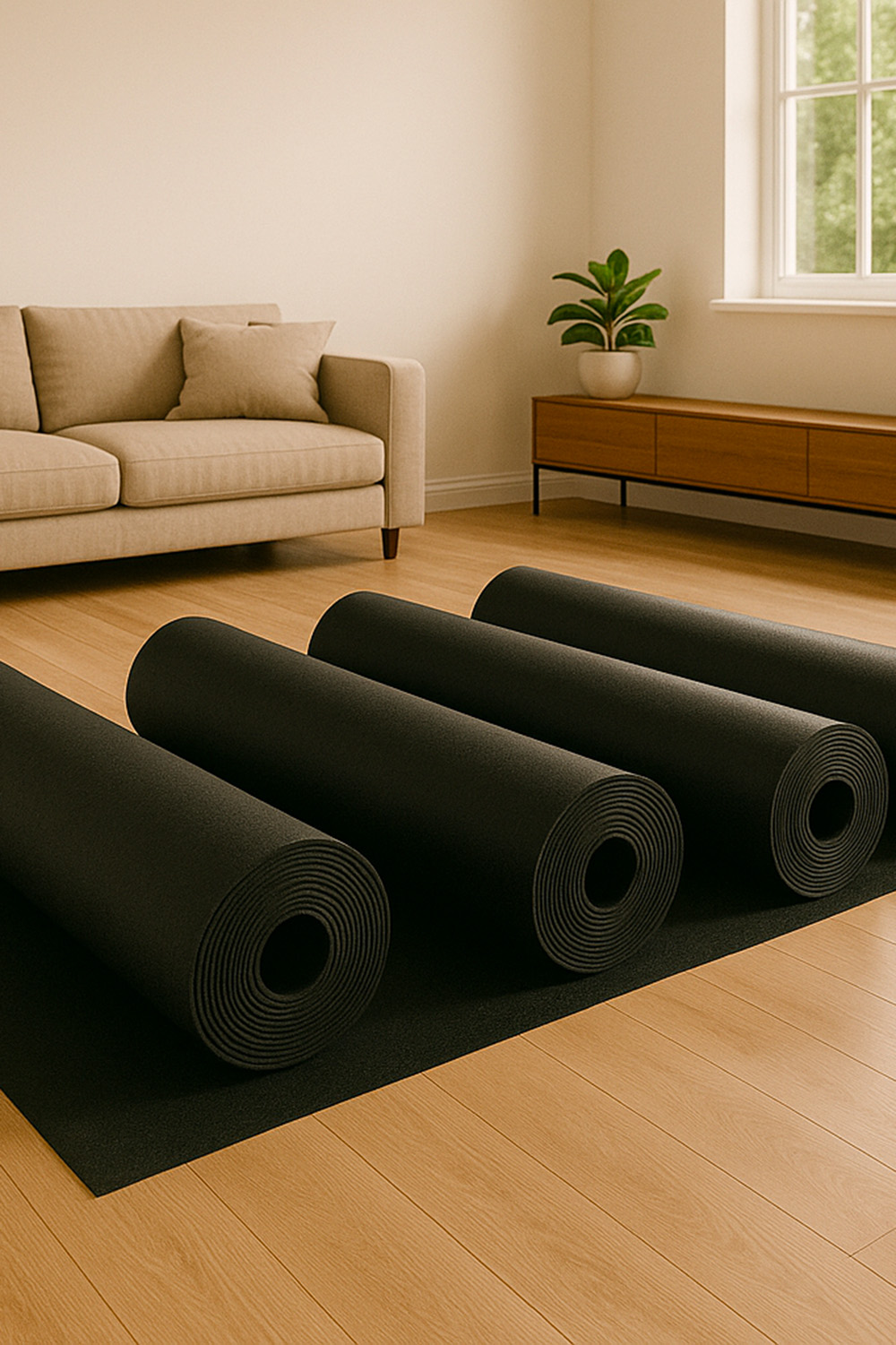 rouleaux de sous couche revetement de sol dans un salon